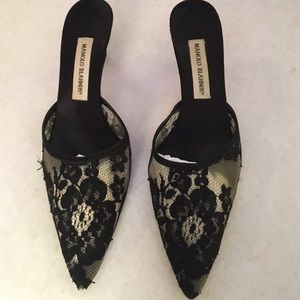 Manolo Blahnik Lace Mules with Small Heel
